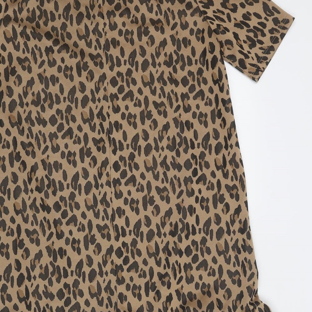 Zara Womens Brown Animal Print Polyester Sheath Size M Mock Neck Pullover - Leopard Print