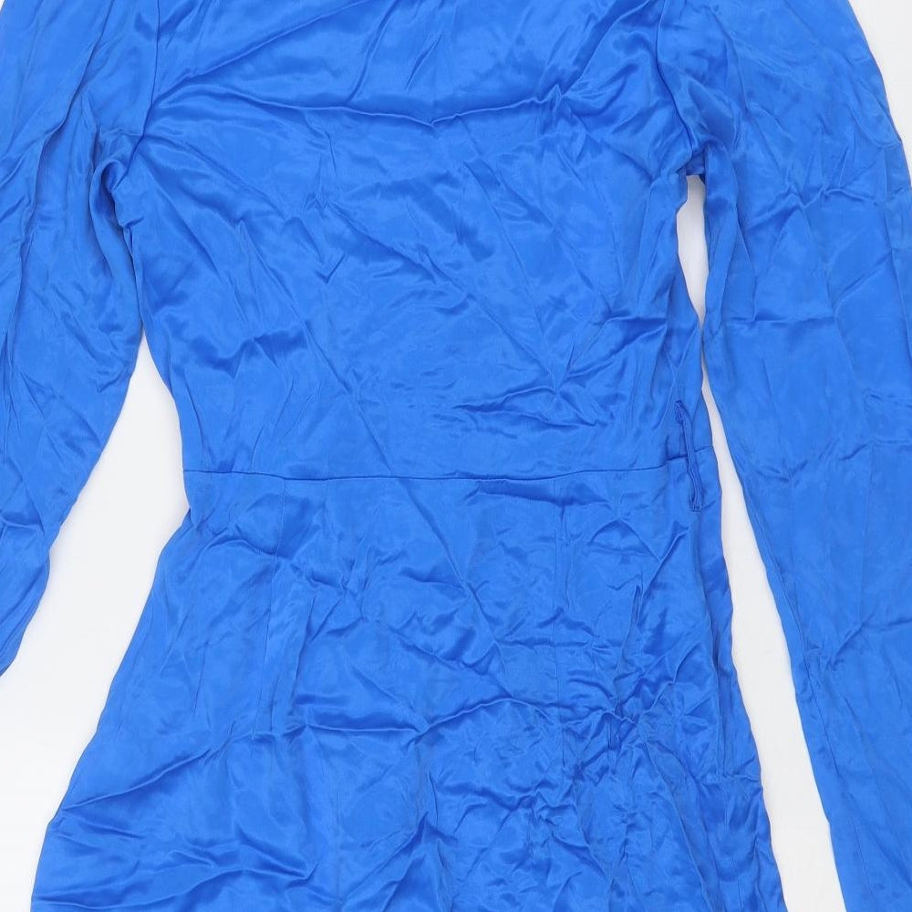 Zara Womens Blue Viscose Mini Size M V-Neck Hook & Eye