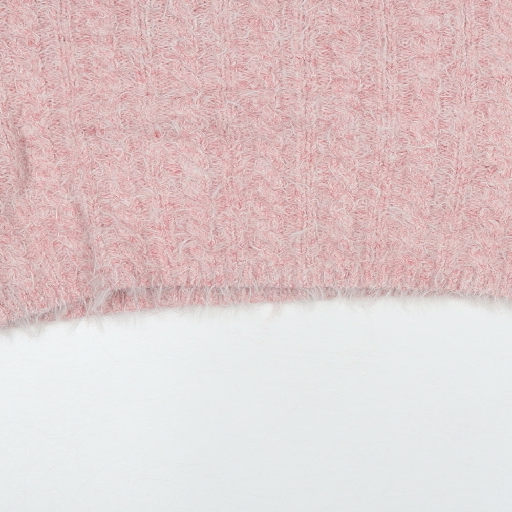 Topshop Womens Pink Round Neck Acrylic Pullover Jumper Size S