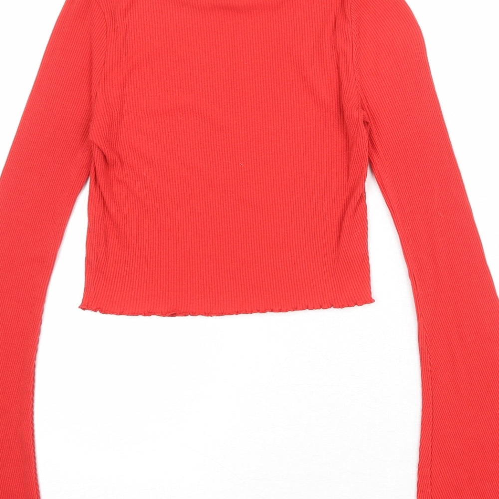 River Island Womens Red Viscose Basic T-Shirt Size 6 Round Neck