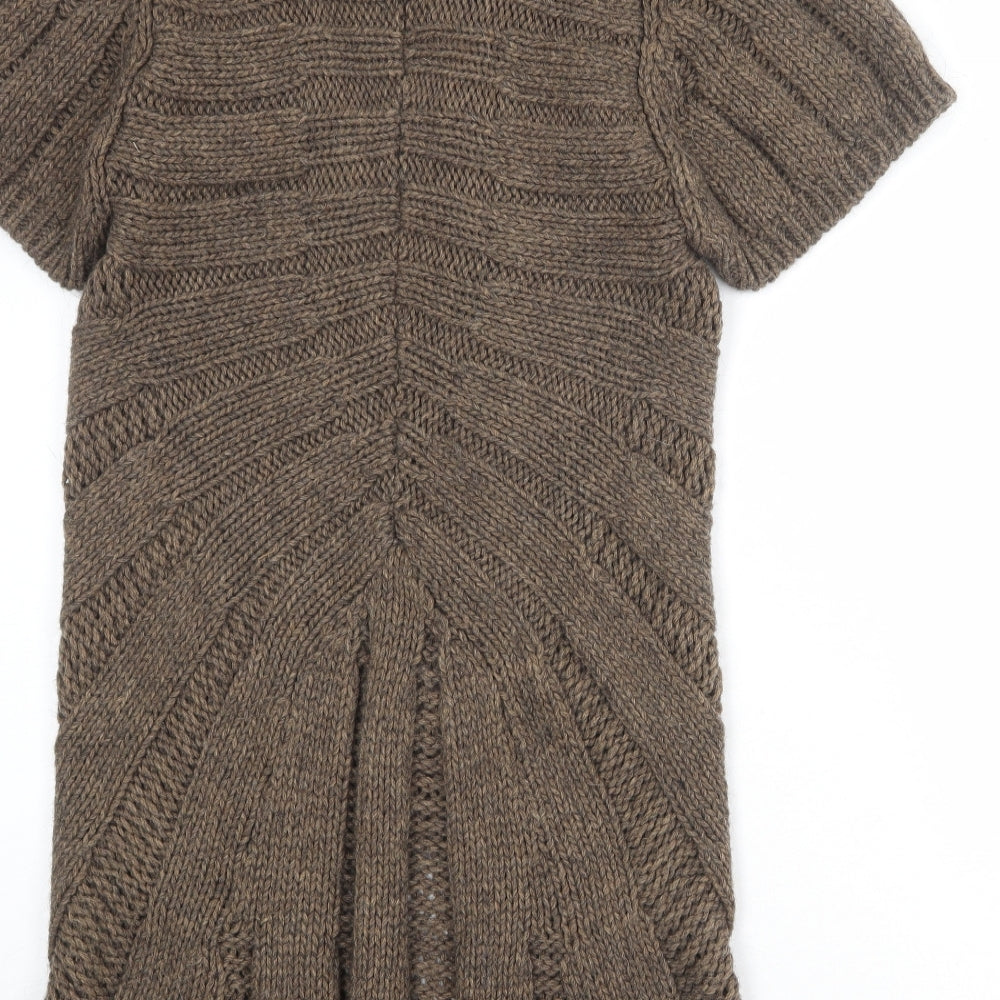 Oui Womens Brown Collared Acrylic Cardigan Jumper Size 12