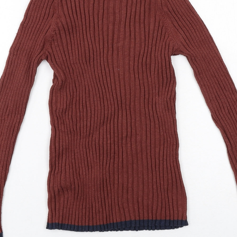 NEXT Womens Brown Boat Neck Nylon Pullover Jumper Size 12 - Ribbed