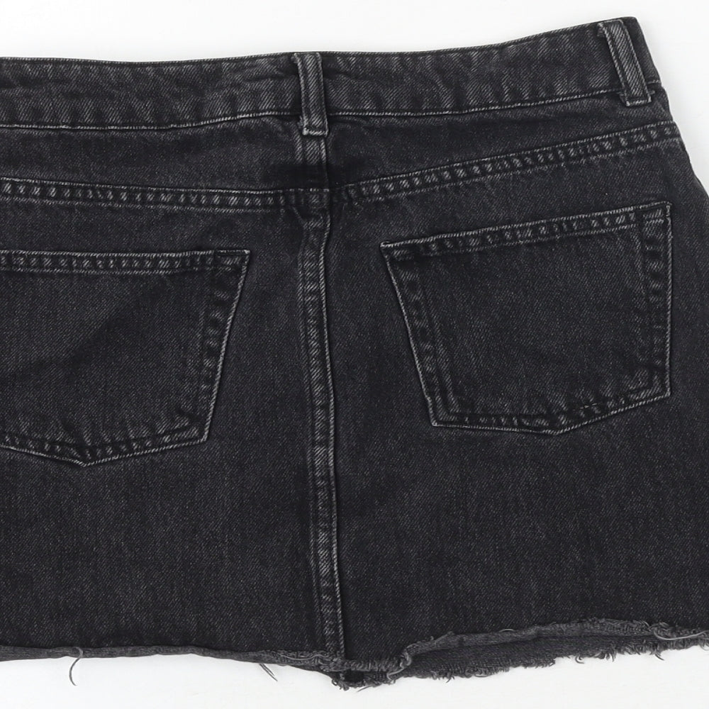 Topshop Womens Black Cotton A-Line Skirt Size 6 Zip