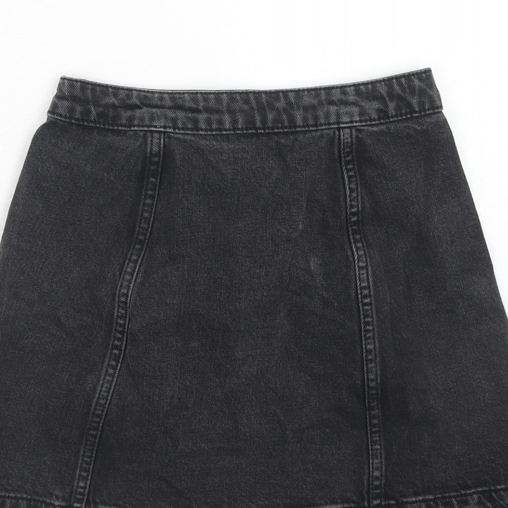 Topshop Womens Black Cotton A-Line Skirt Size 25 in Button