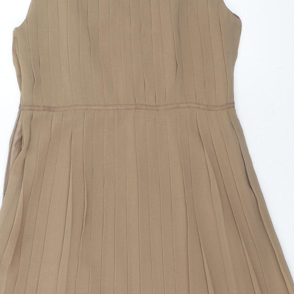 Zara Womens Brown Polyester A-Line Size M V-Neck Zip