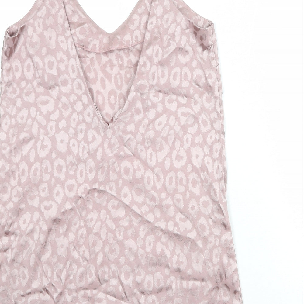Missguided Womens Pink Geometric Polyester Basic Tank Size 10 V-Neck - Open Back