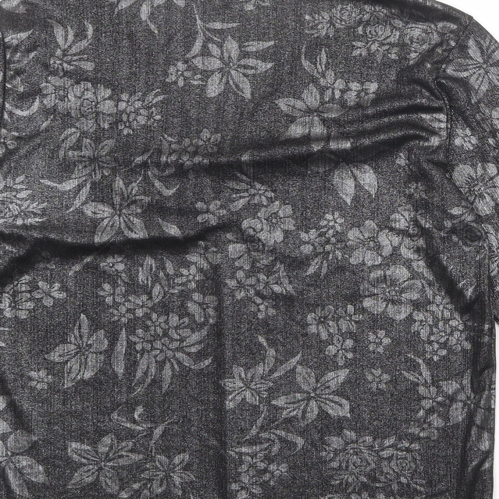 After Dark Womens Black Geometric Polyester Basic Blouse Size 14 V-Neck