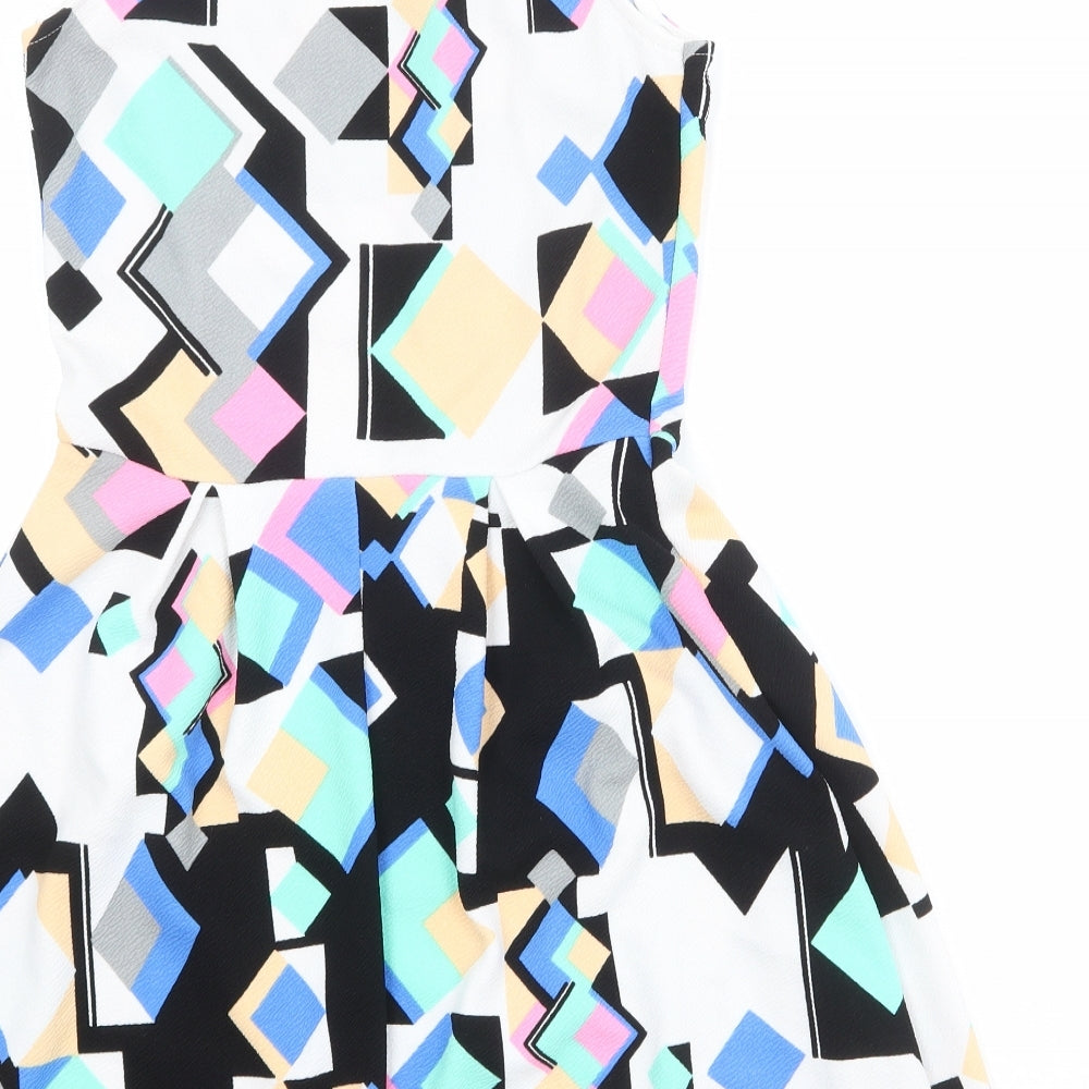 Select Womens Multicoloured Geometric Polyester Fit & Flare Size 8 Boat Neck Pullover