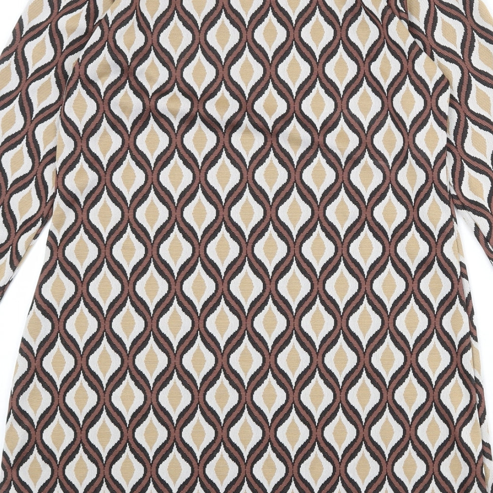 Zara Womens Multicoloured Geometric Polyester Shift Size XS Boat Neck Pullover