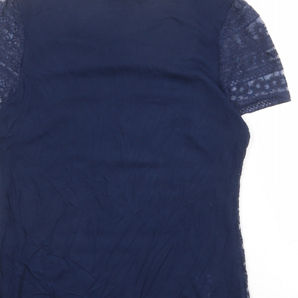 Oasis Womens Blue Cotton Basic T-Shirt Size S Round Neck