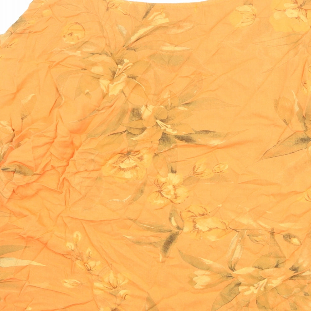 Apricot Womens Orange Floral Viscose Basic Blouse Size M Round Neck - Size M-L