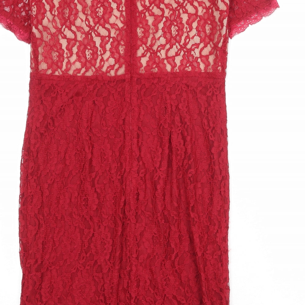Savoir Womens Red Polyamide Sheath Size 14 Boat Neck Zip