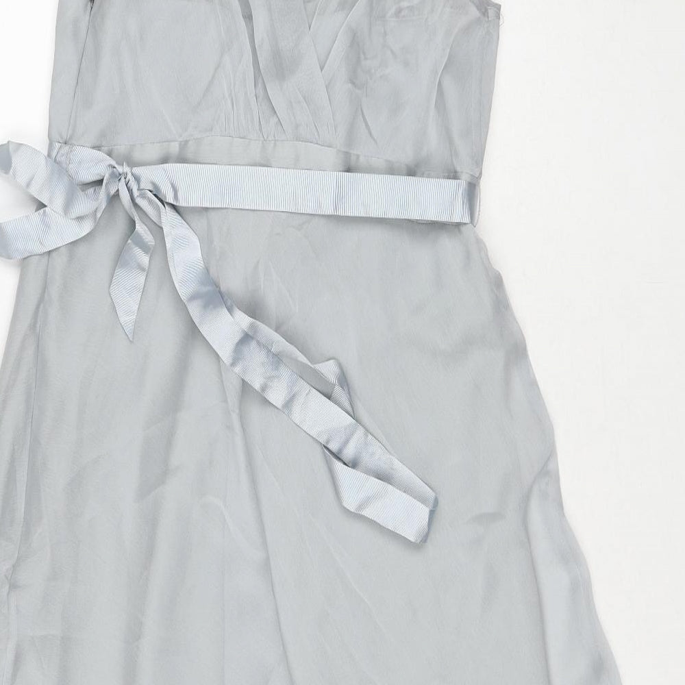 Debut Womens Grey Polyester Fit & Flare Size 12 V-Neck Zip - Flower Detail