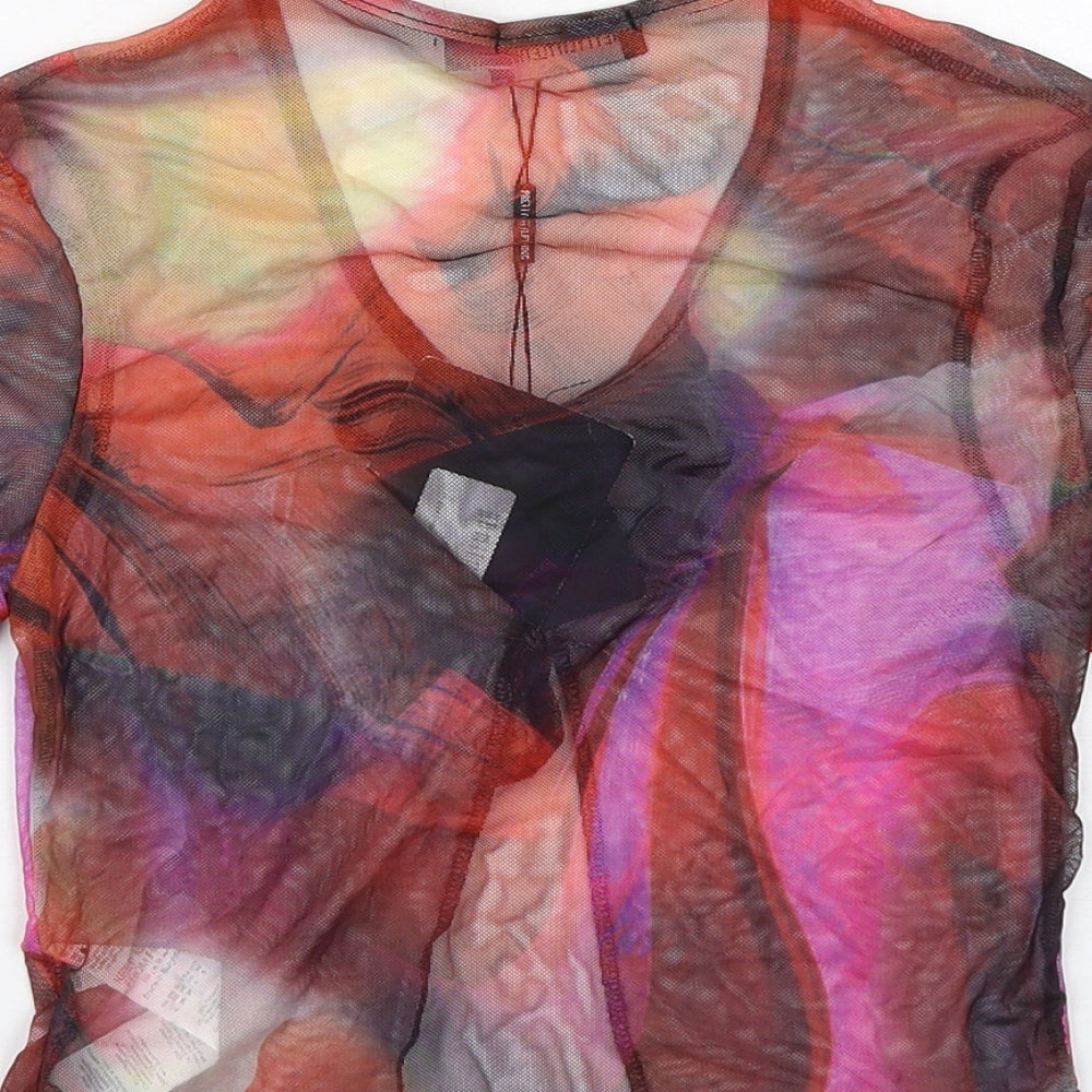 PRETTYLITTLETHING Womens Multicoloured Geometric Polyester Basic T-Shirt Size 8 Round Neck
