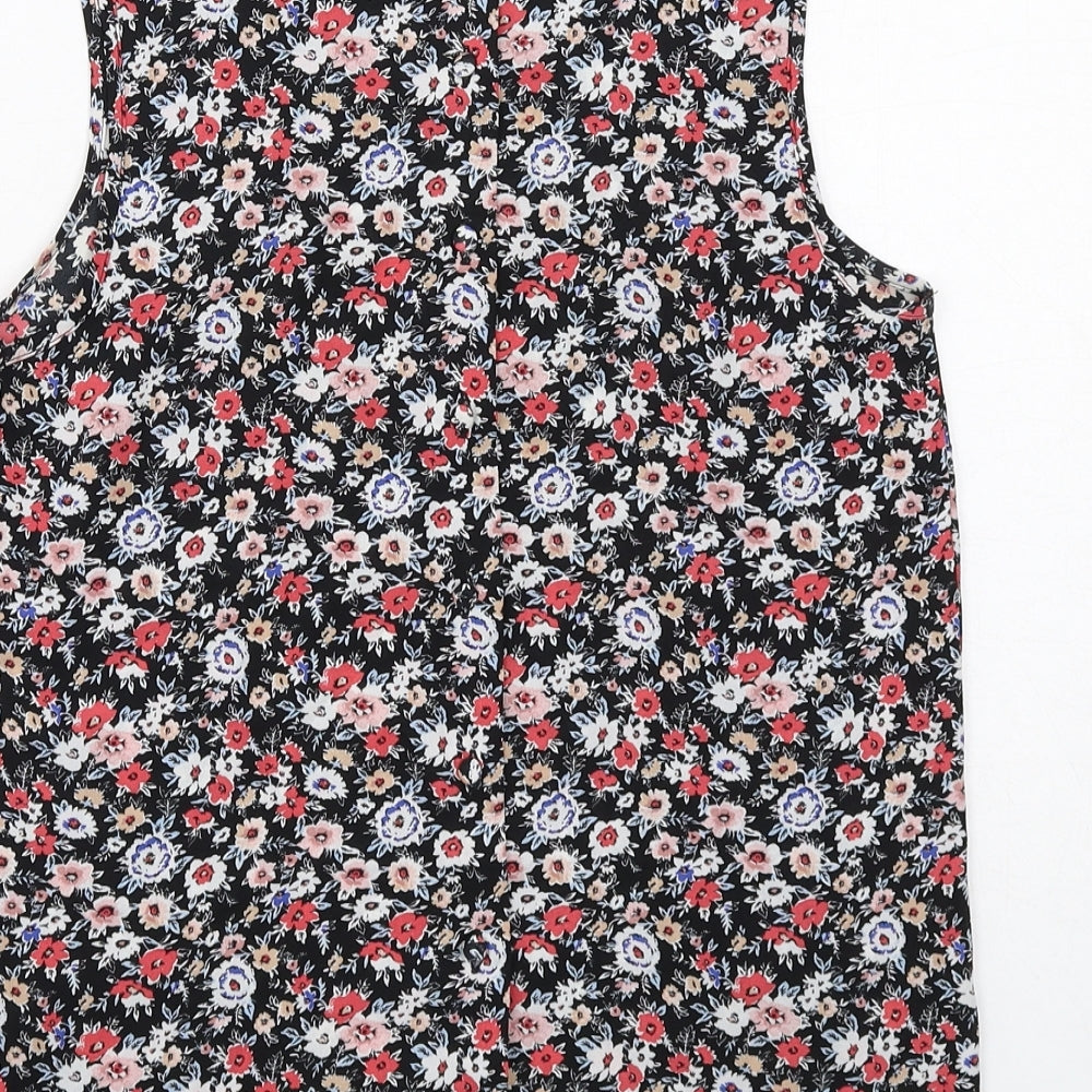 New Look Womens Black Floral Polyester Basic Tank Size 6 V-Neck