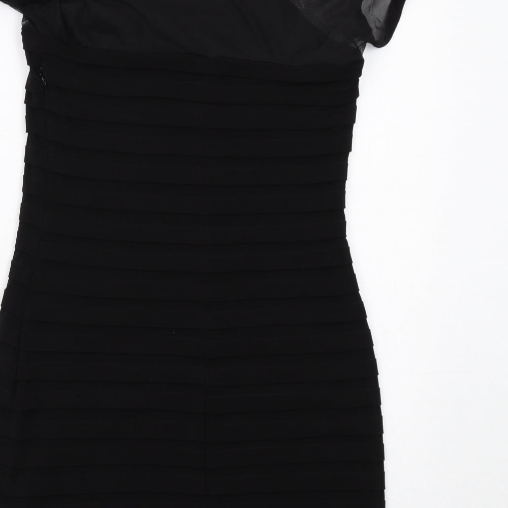 Wallis Womens Black Polyester Bodycon Size 12 Square Neck Zip
