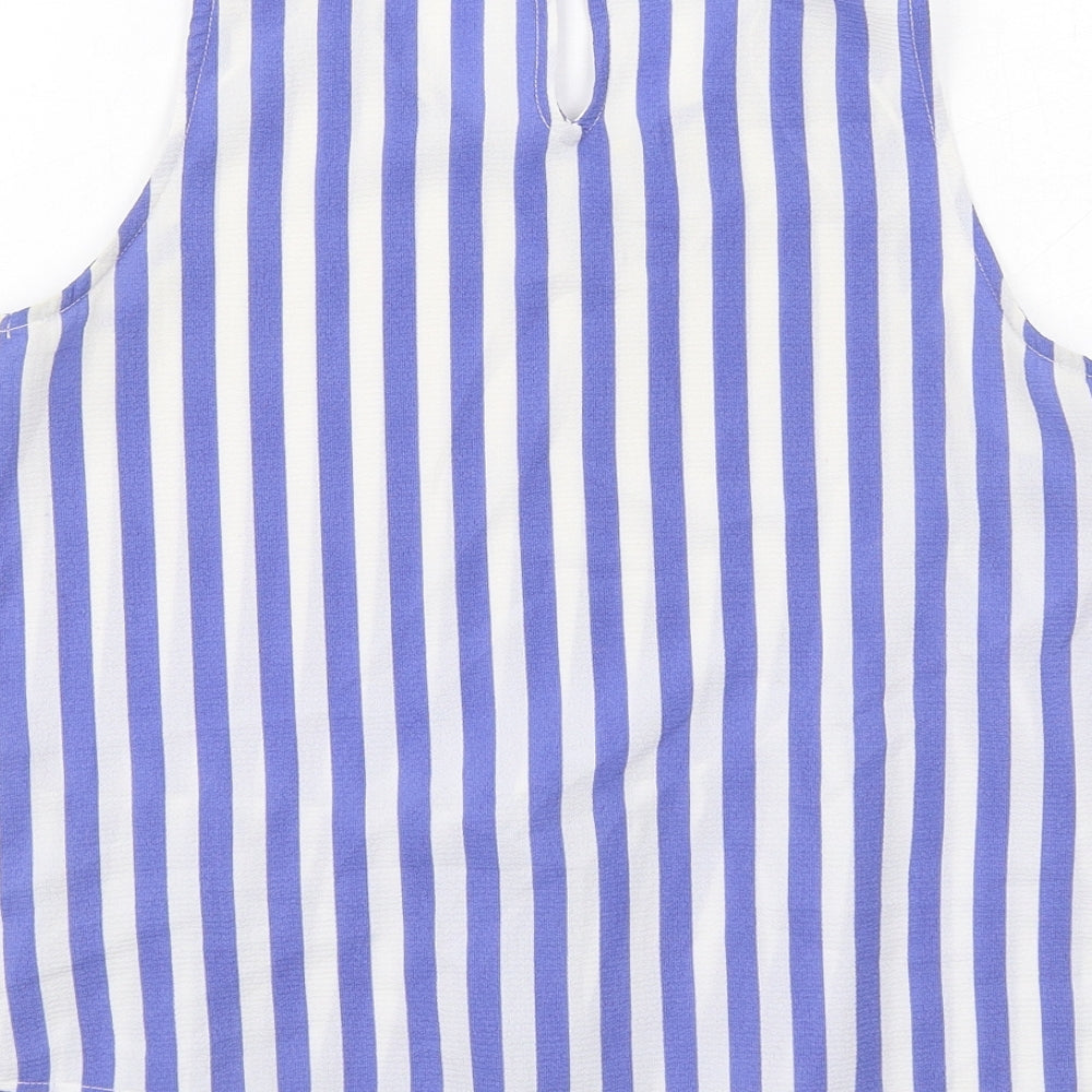 Mango Womens Blue Striped Viscose Basic Blouse Size XS Round Neck