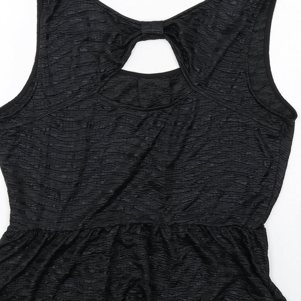 Oasis Womens Black Polyester Basic Tank Size L Boat Neck - Textured