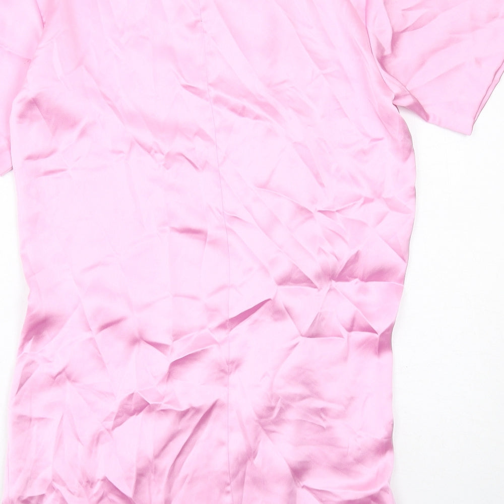 Zara Womens Pink Polyester Sheath Size L Round Neck Zip - Front Detail