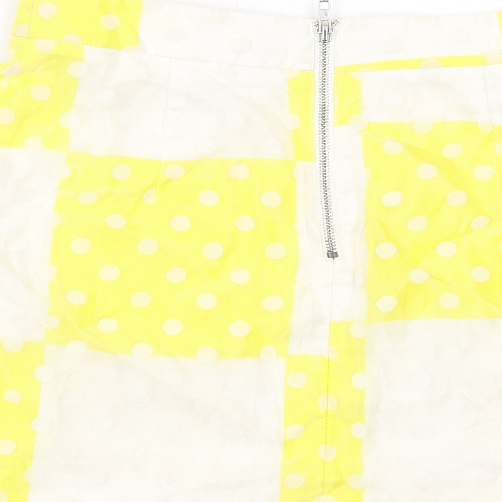 Topshop Womens Yellow Check Cotton A-Line Skirt Size 10 Zip - Polka Dot Pattern