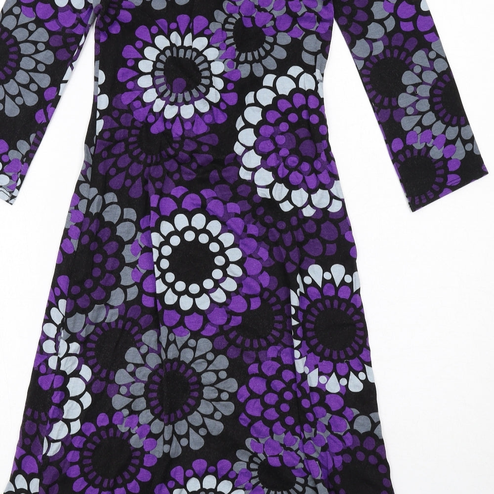 Phase Eight Womens Purple Geometric Viscose A-Line Size 10 V-Neck Pullover