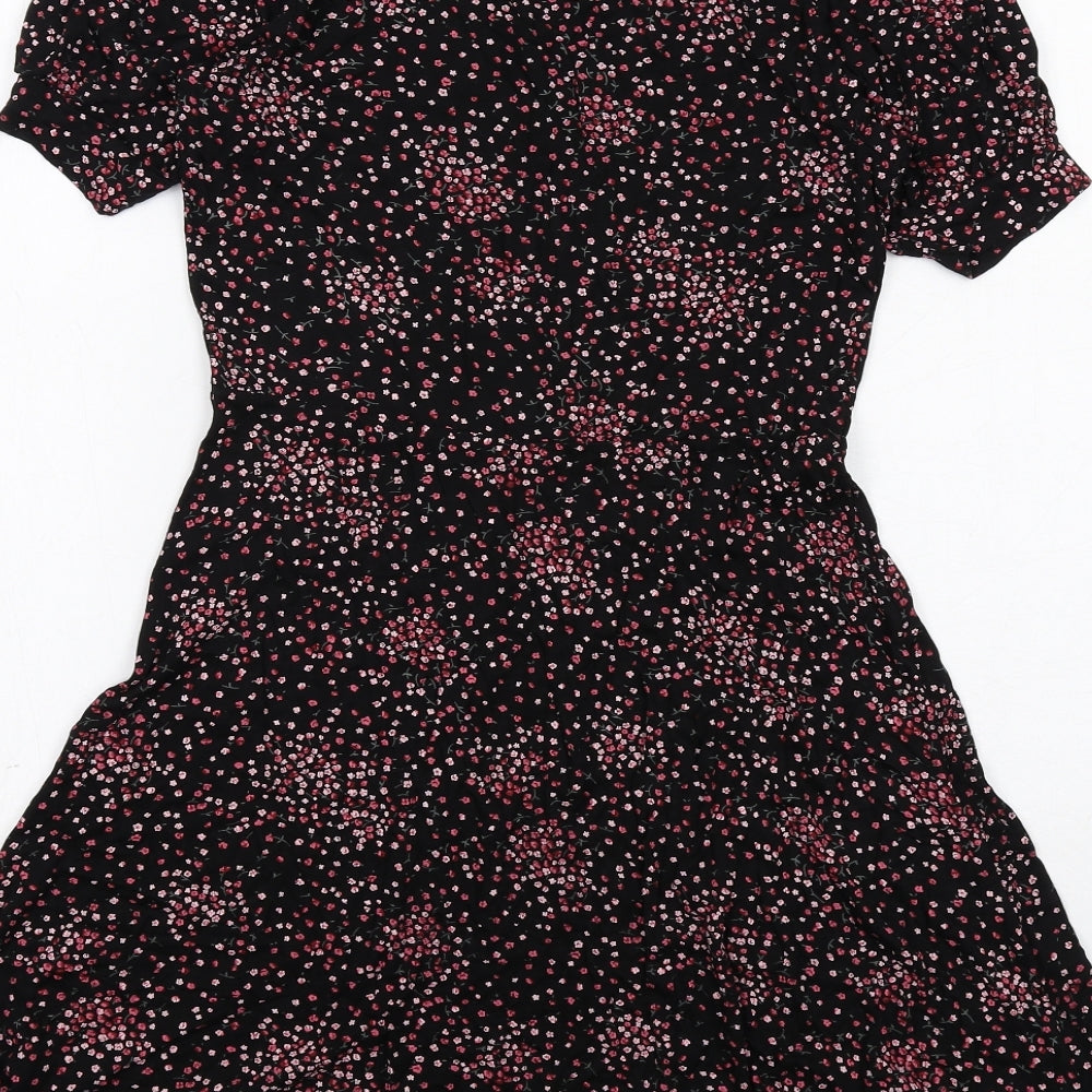 New Look Womens Black Floral Viscose A-Line Size 8 Mock Neck Pullover