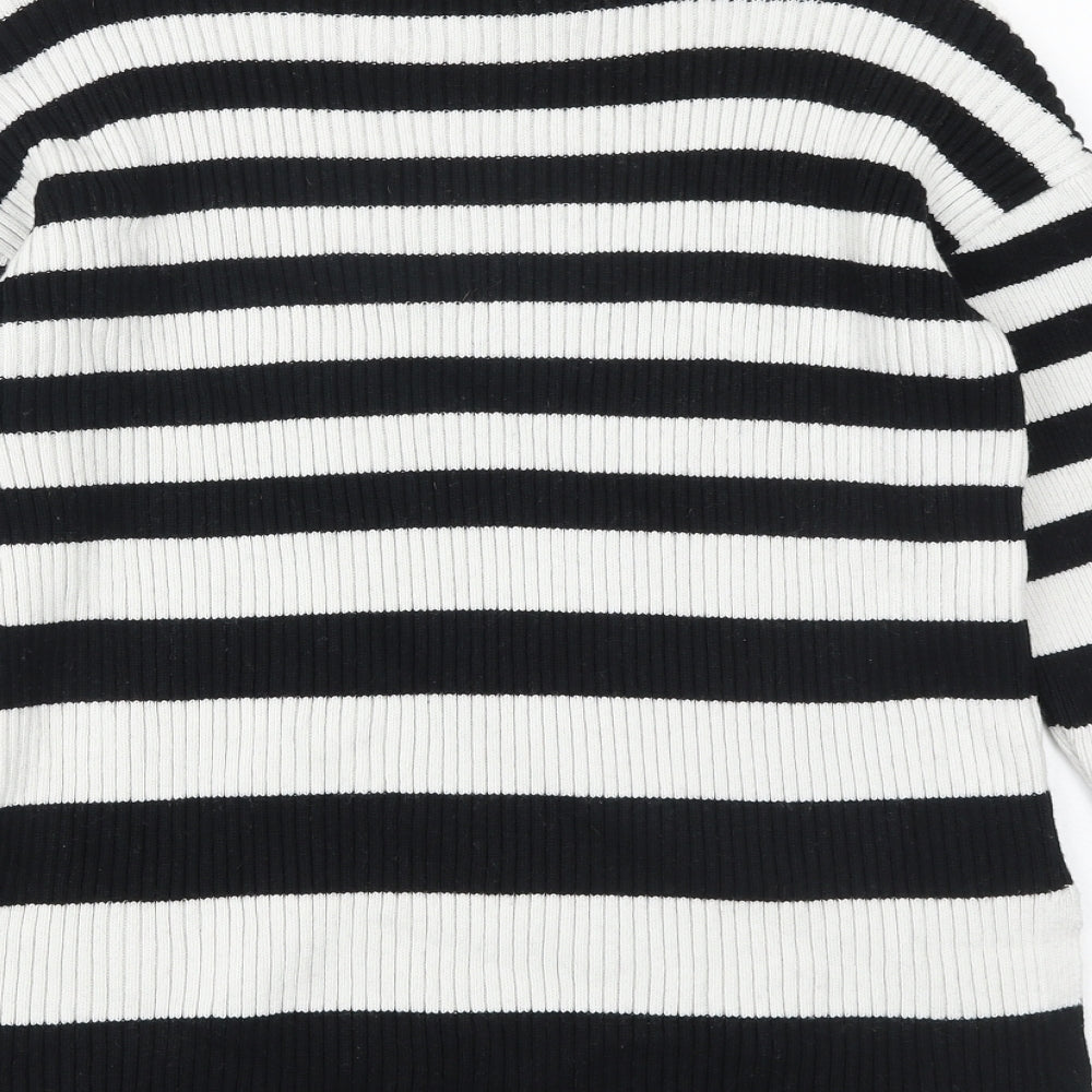 Marks & Spencer Womens Black Mock Neck Striped Cotton Pullover Jumper Size M