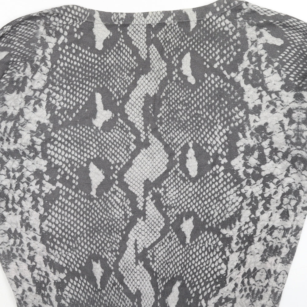 Marks & Spencer Womens Grey Round Neck Animal Print Viscose Pullover Jumper Size 10 - Snakeskin Pattern