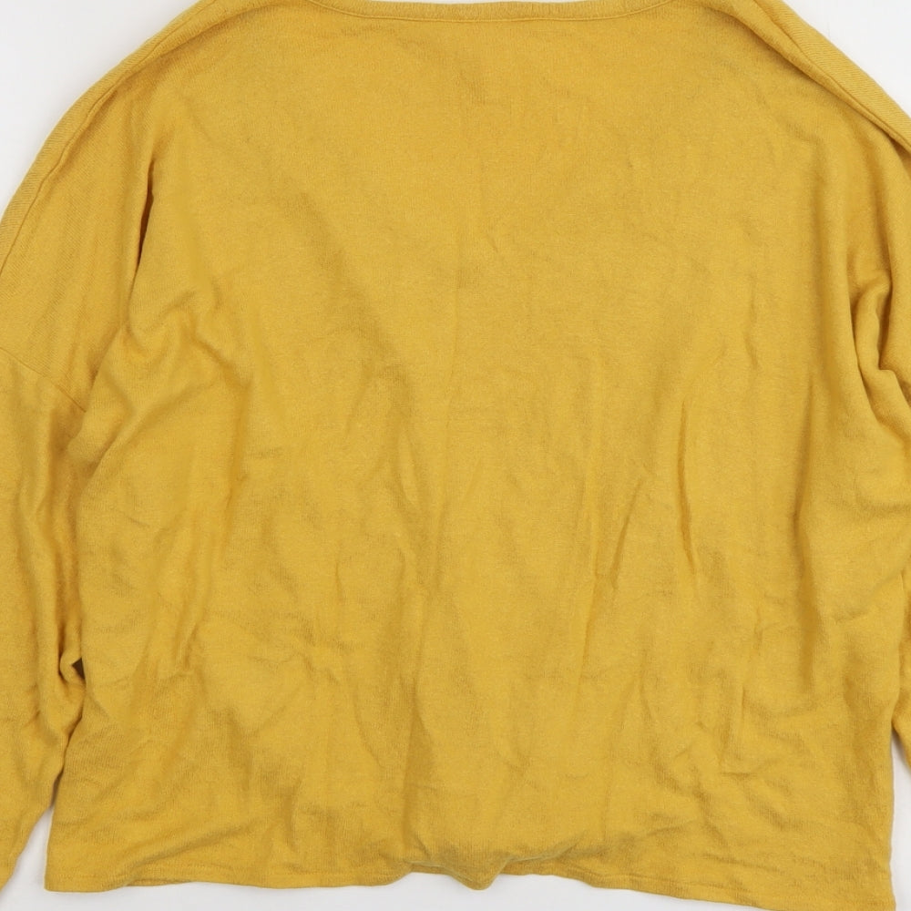 H&M Womens Yellow V-Neck Viscose Pullover Jumper Size M