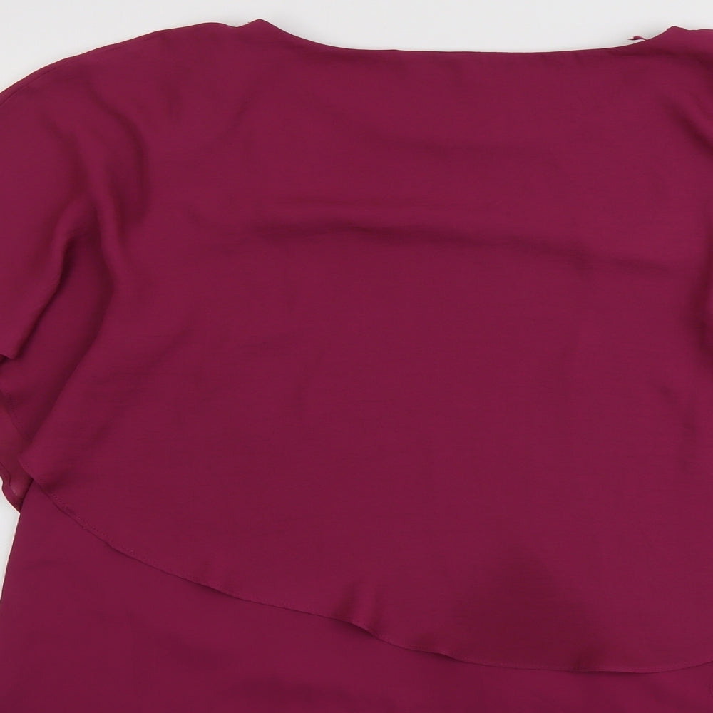 M&Co Womens Purple Polyester Basic Blouse Size 14 Round Neck