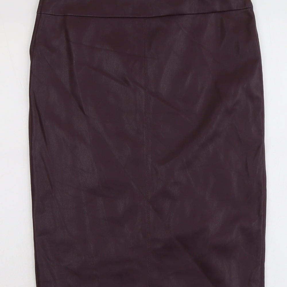Marks & Spencer Womens Purple Polyurethane A-Line Skirt Size 14 Zip