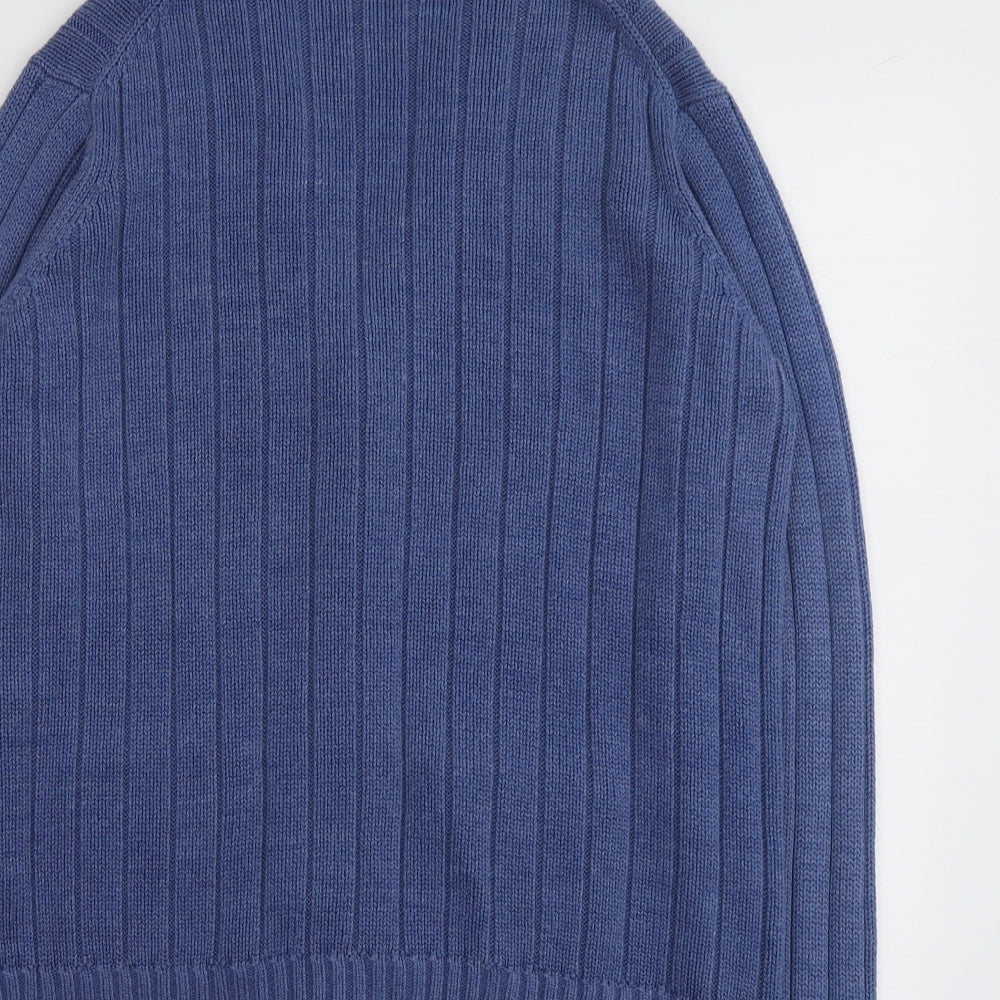 EWM Womens Blue V-Neck Acrylic Full Zip Jumper Size M