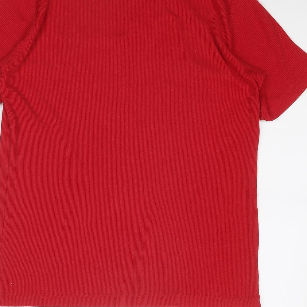 Ame Womens Red Polyester Basic T-Shirt Size S Mock Neck - Size S-M