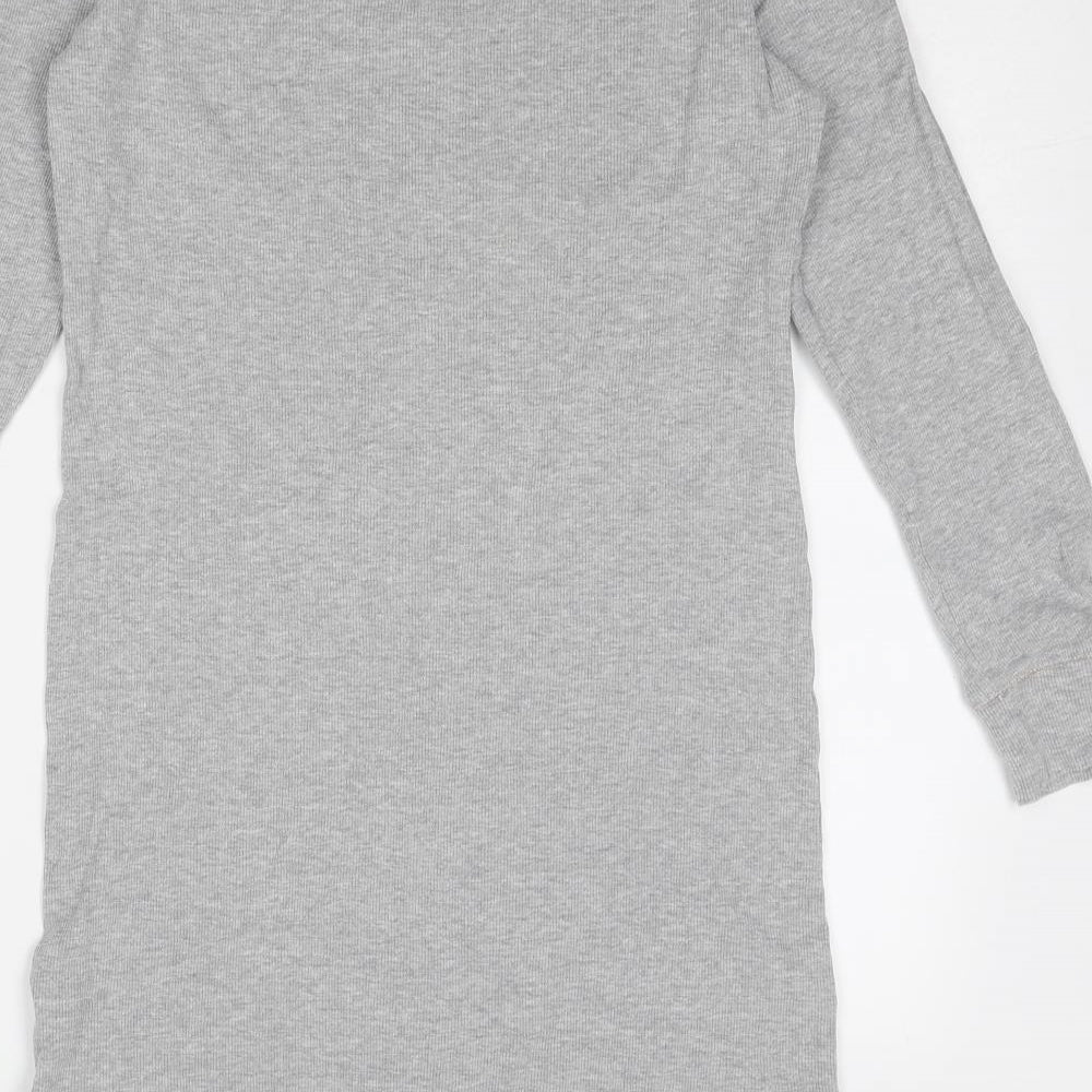 Marks & Spencer Womens Grey Cotton T-Shirt Dress Size 10 V-Neck Button