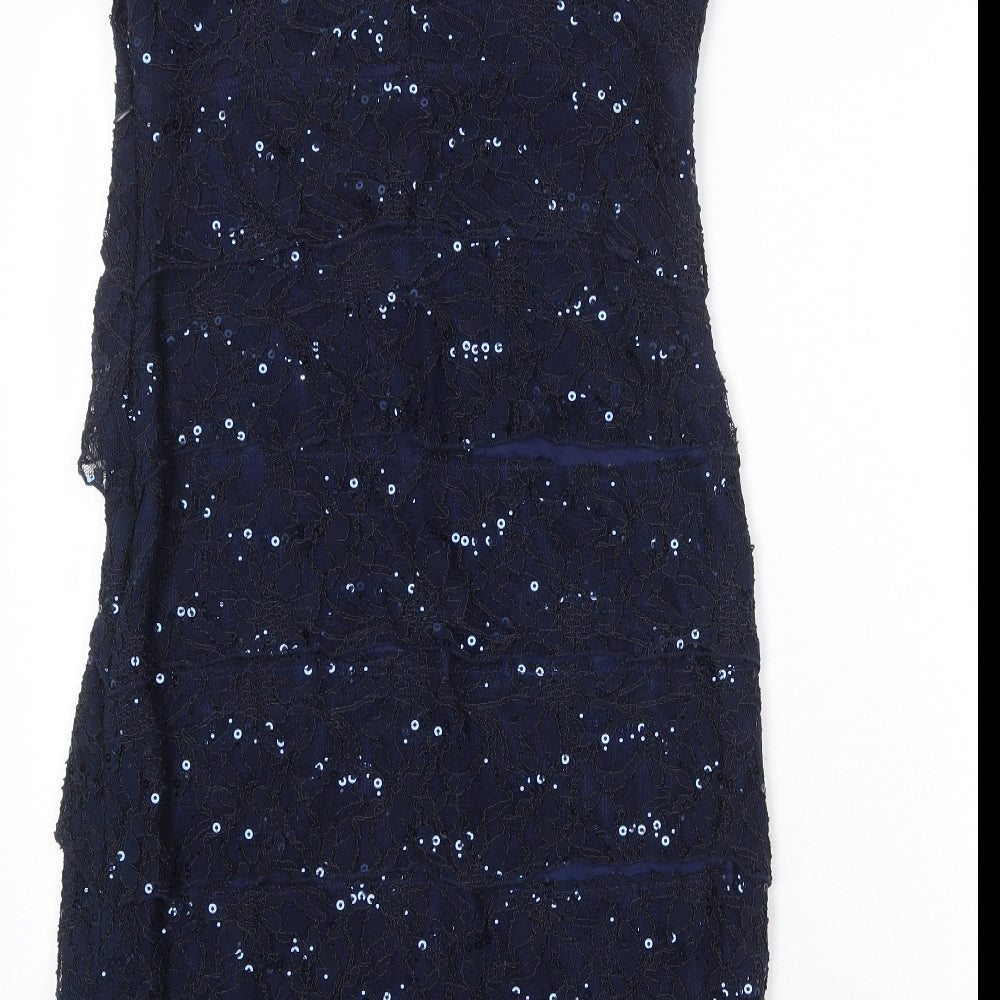 Scarlett Nite Womens Blue Nylon Sheath Size 8 V-Neck Zip