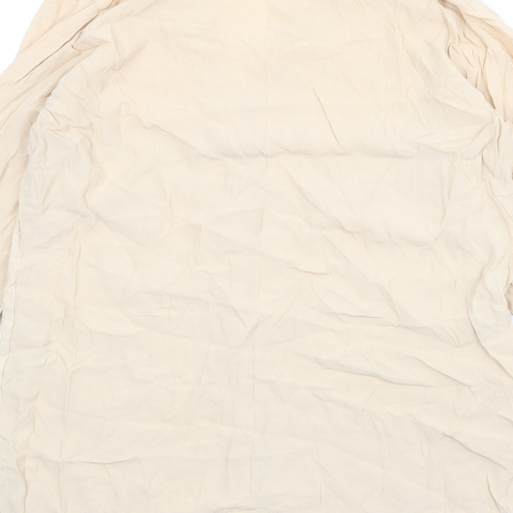 Marks & Spencer Womens Beige Viscose Basic Button-Up Size 12 V-Neck - Size 12-14
