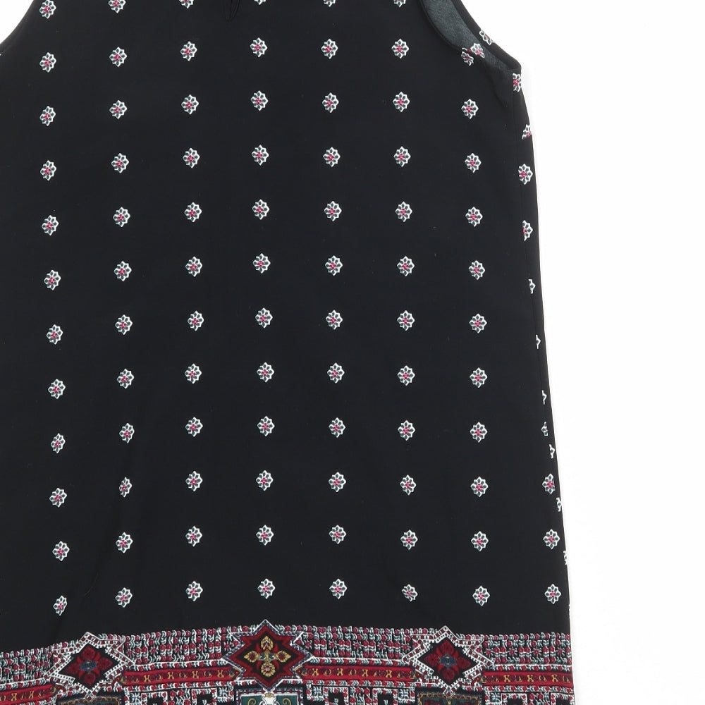 Staring at Stars Womens Black Geometric Polyester Tank Dress Size L Round Neck Button