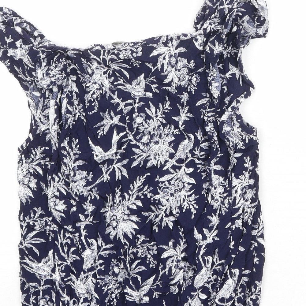 Oasis Womens Blue Floral Viscose Basic Blouse Size 10 Boat Neck