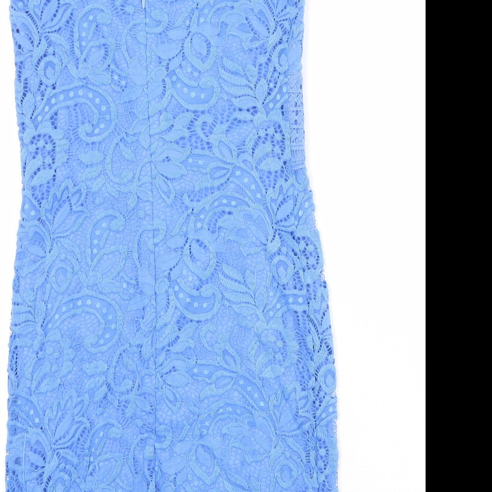 Topshop Womens Blue Polyester Sheath Size 10 Square Neck Zip