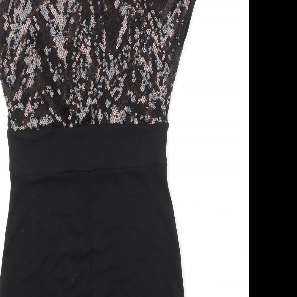 H&M Womens Black Polyester Pencil Dress Size 10 Boat Neck Pullover