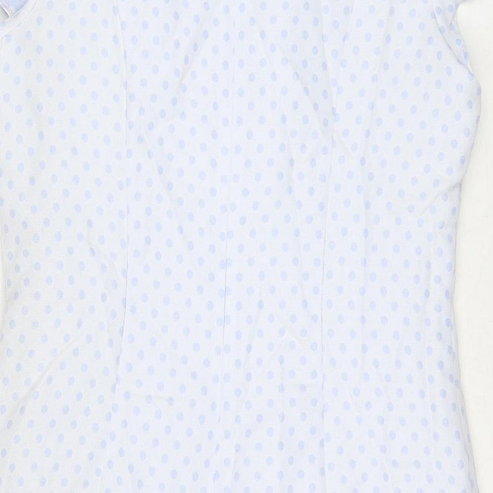 Savida Womens Blue Polka Dot Polyester Shift Size 14 Round Neck Zip