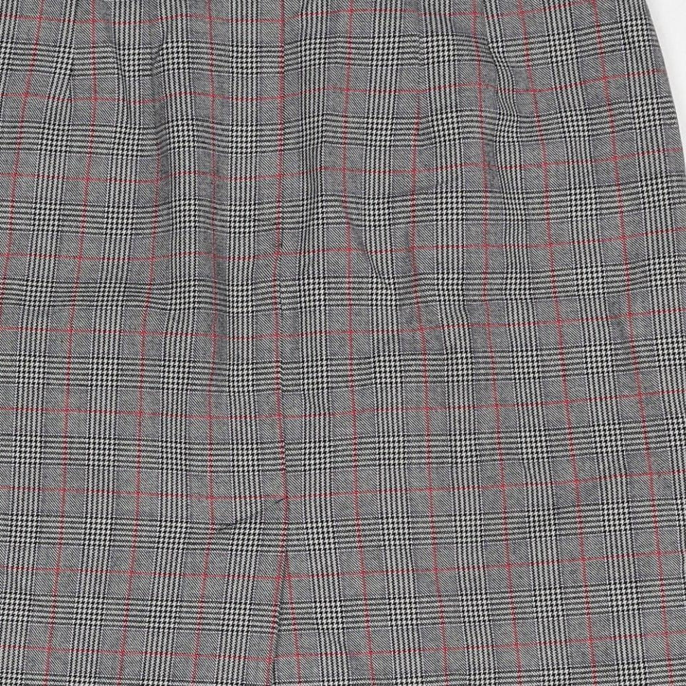 Marks & Spencer Womens Grey Plaid Polyester A-Line Skirt Size 10 Zip
