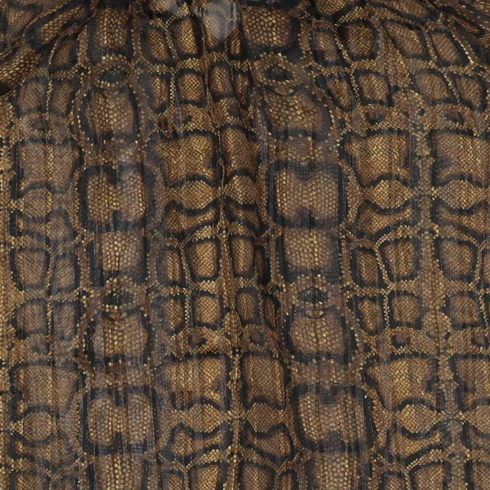 Marks & Spencer Womens Brown Animal Print Polyester Basic Blouse Size 8 V-Neck - Snakeskin Pattern