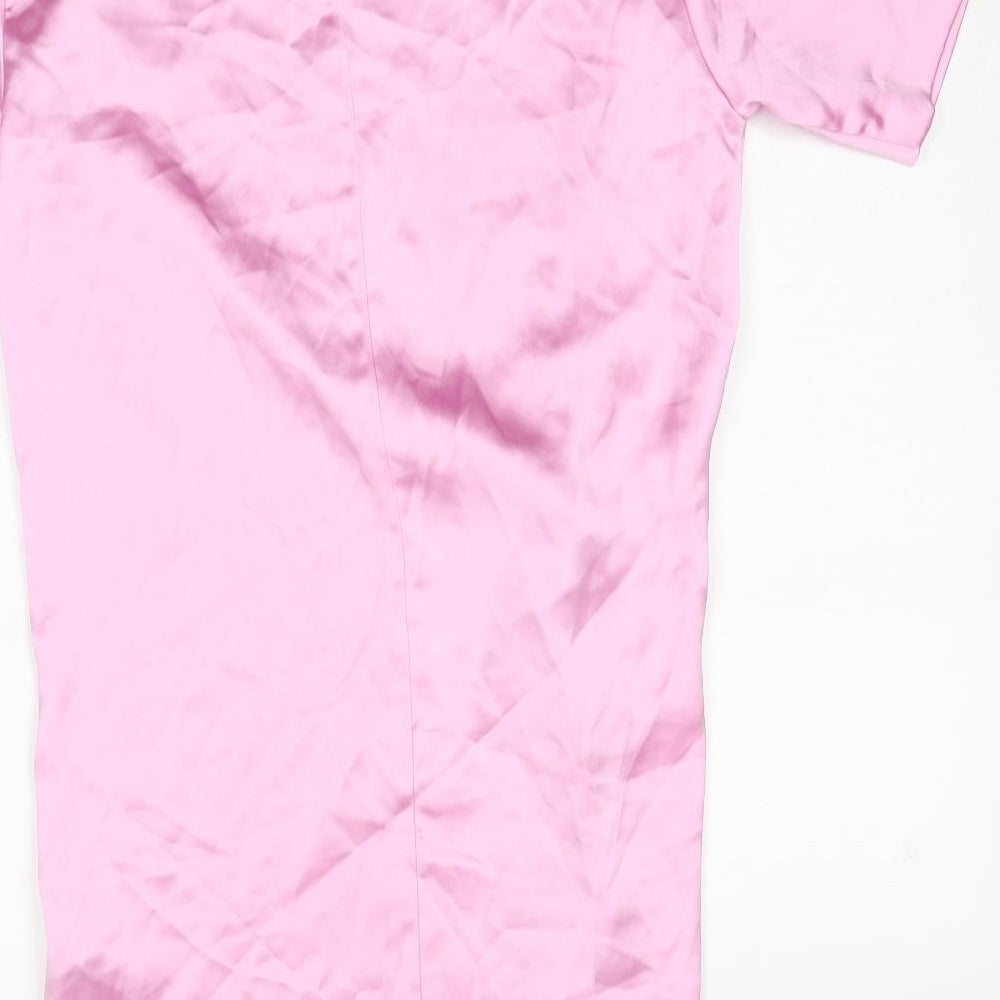 Zara Womens Pink Polyester Mini Size S Round Neck Zip - Twist Front Detail