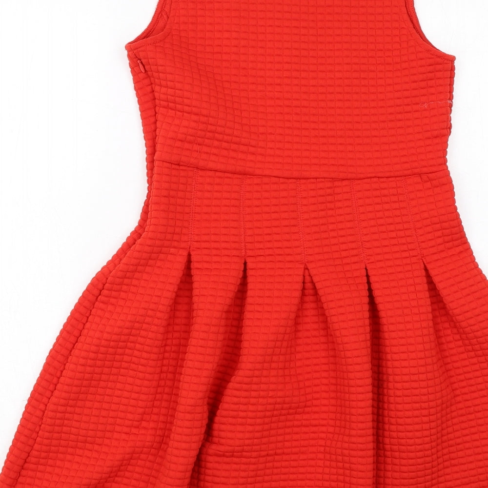 H&M Womens Red Polyester A-Line Size XS Round Neck Zip