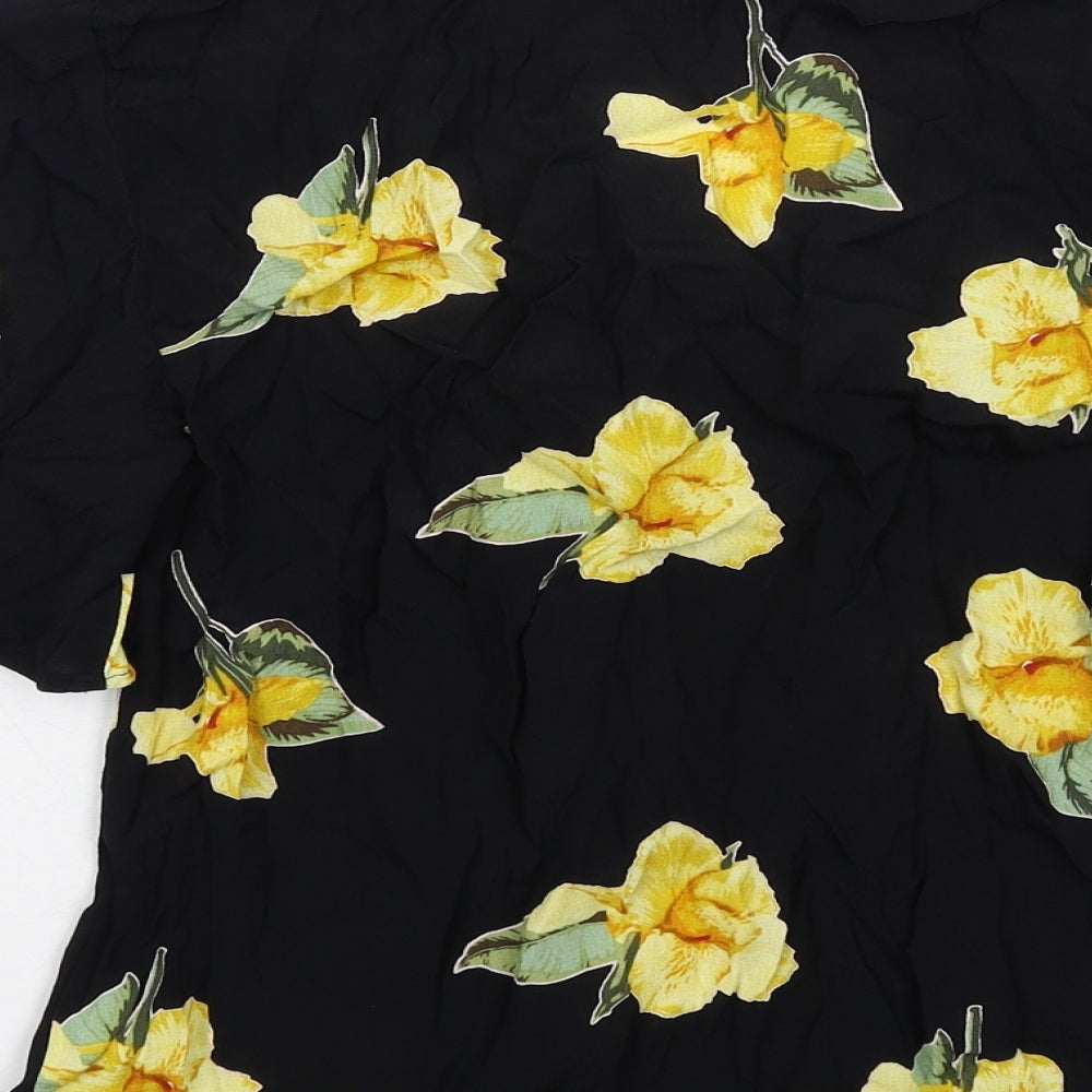 Warehouse Womens Black Floral Viscose Basic Blouse Size 6 V-Neck