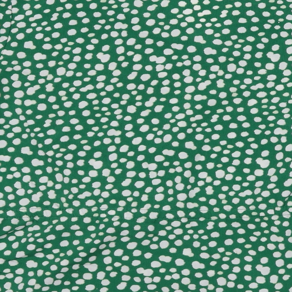 Monki Womens Green Animal Print Polyester Basic Blouse Size XS V-Neck - Spotted