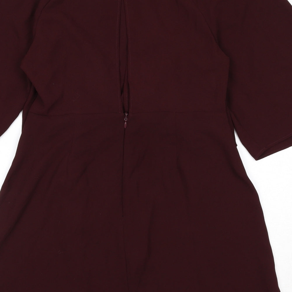 Topshop Womens Red Polyester A-Line Size 10 Round Neck Zip