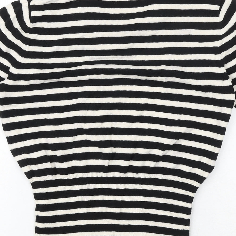 Debenhams Womens Black Round Neck Striped 100% Cotton Pullover Jumper Size 12