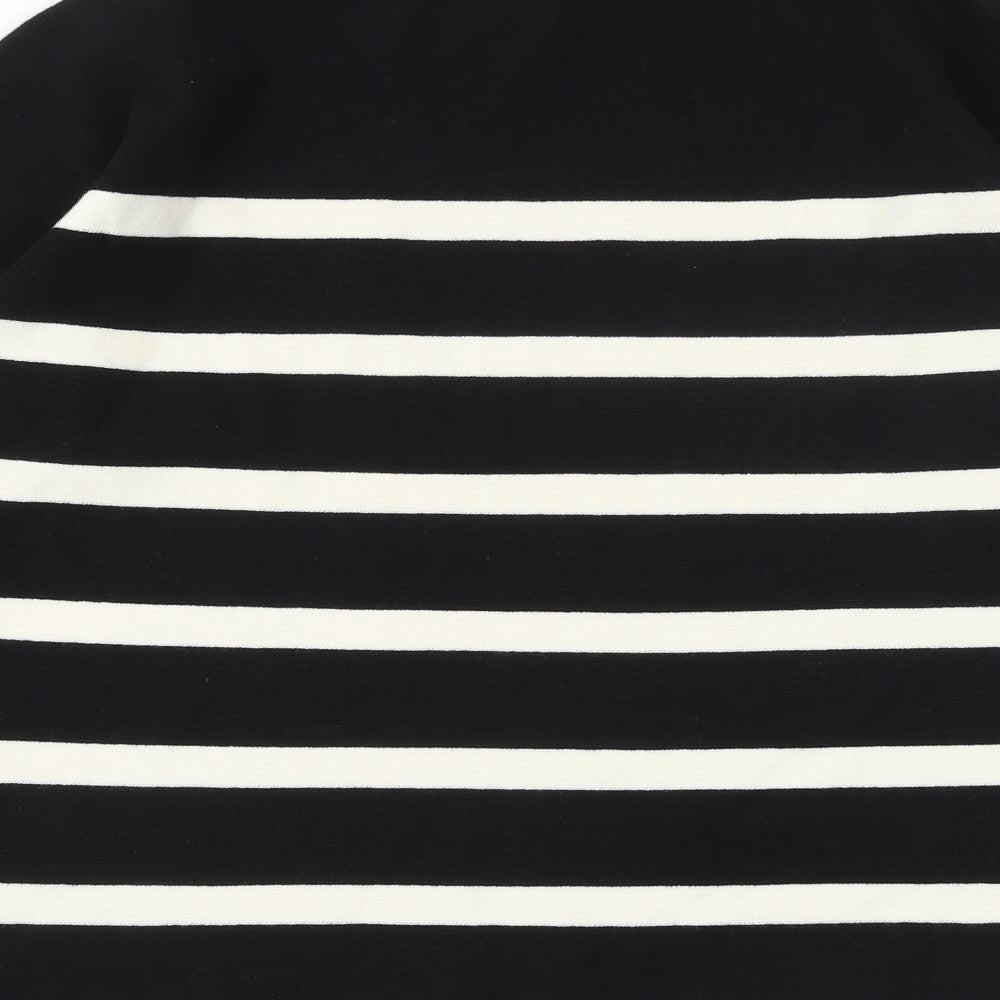 Marks & Spencer Womens Black Round Neck Striped Cotton Pullover Jumper Size S